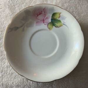 VINTAGE NASCO Floral China from Japan Hand Painted Pink Rose & Leaf Saucer Plate
